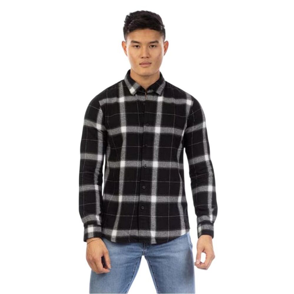 Peter Werth Mens Haslam Plaid Long-Sleeved Shirt / Black/Gray